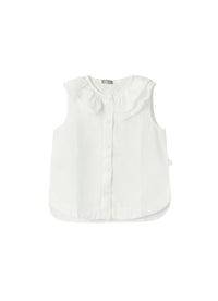 Linen ruffled sleeveless shirt - White