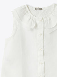 Linen ruffled sleeveless shirt - White