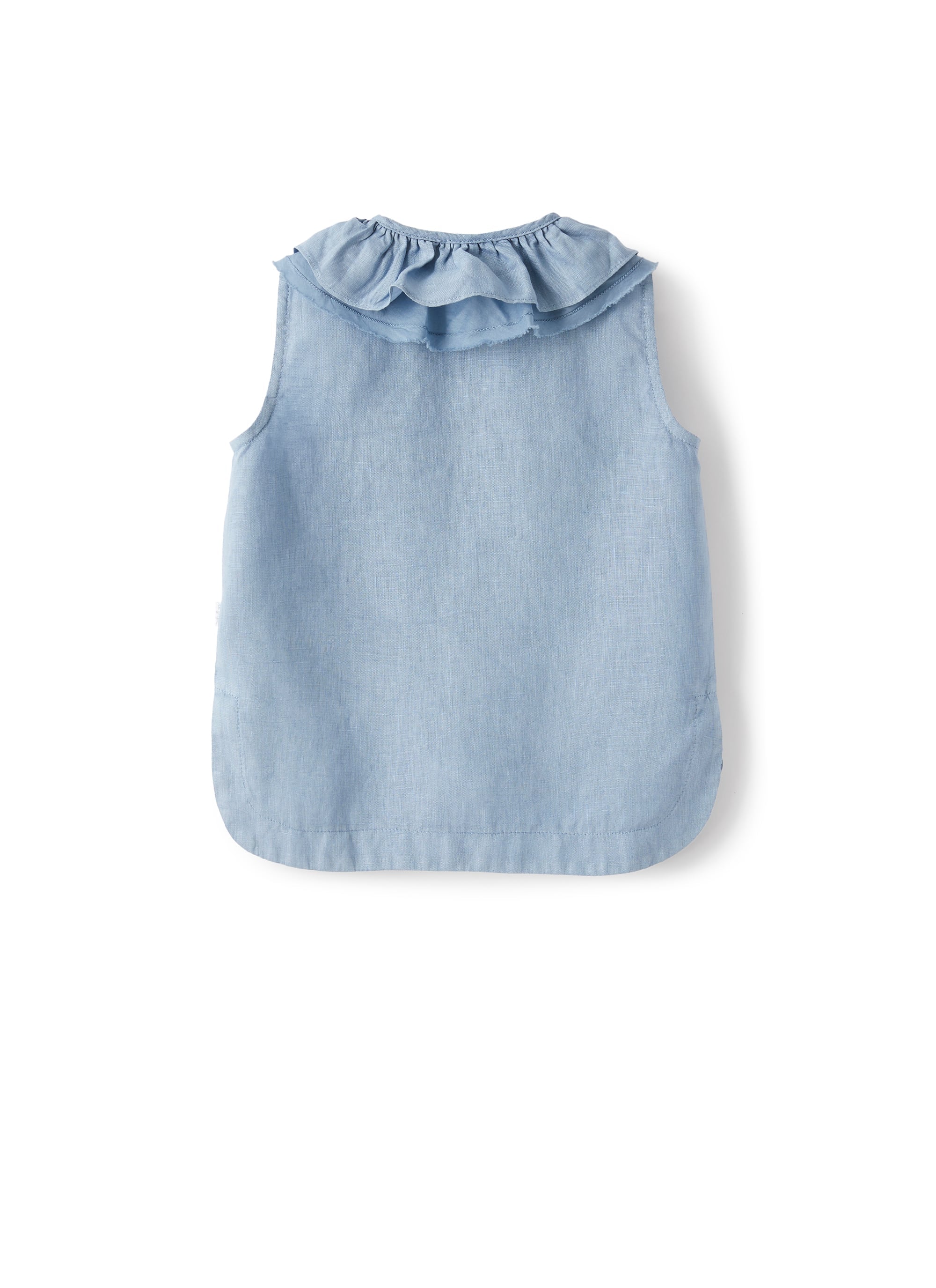 Camicia  in lino azzurro con volant