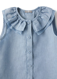 Camicia  in lino azzurro con volant