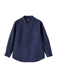 Mandarin collar shirt in poplinhe - Blue