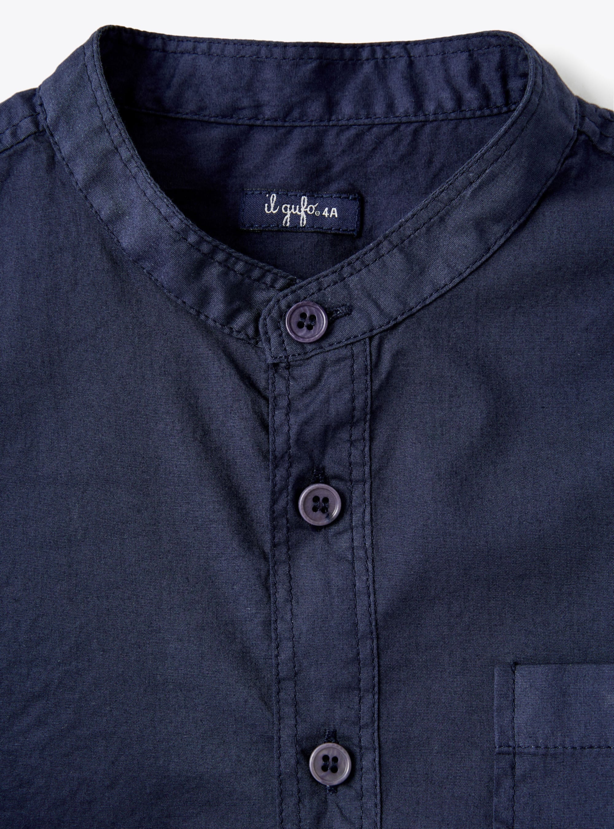 Mandarin collar shirt in poplinhe - Blue