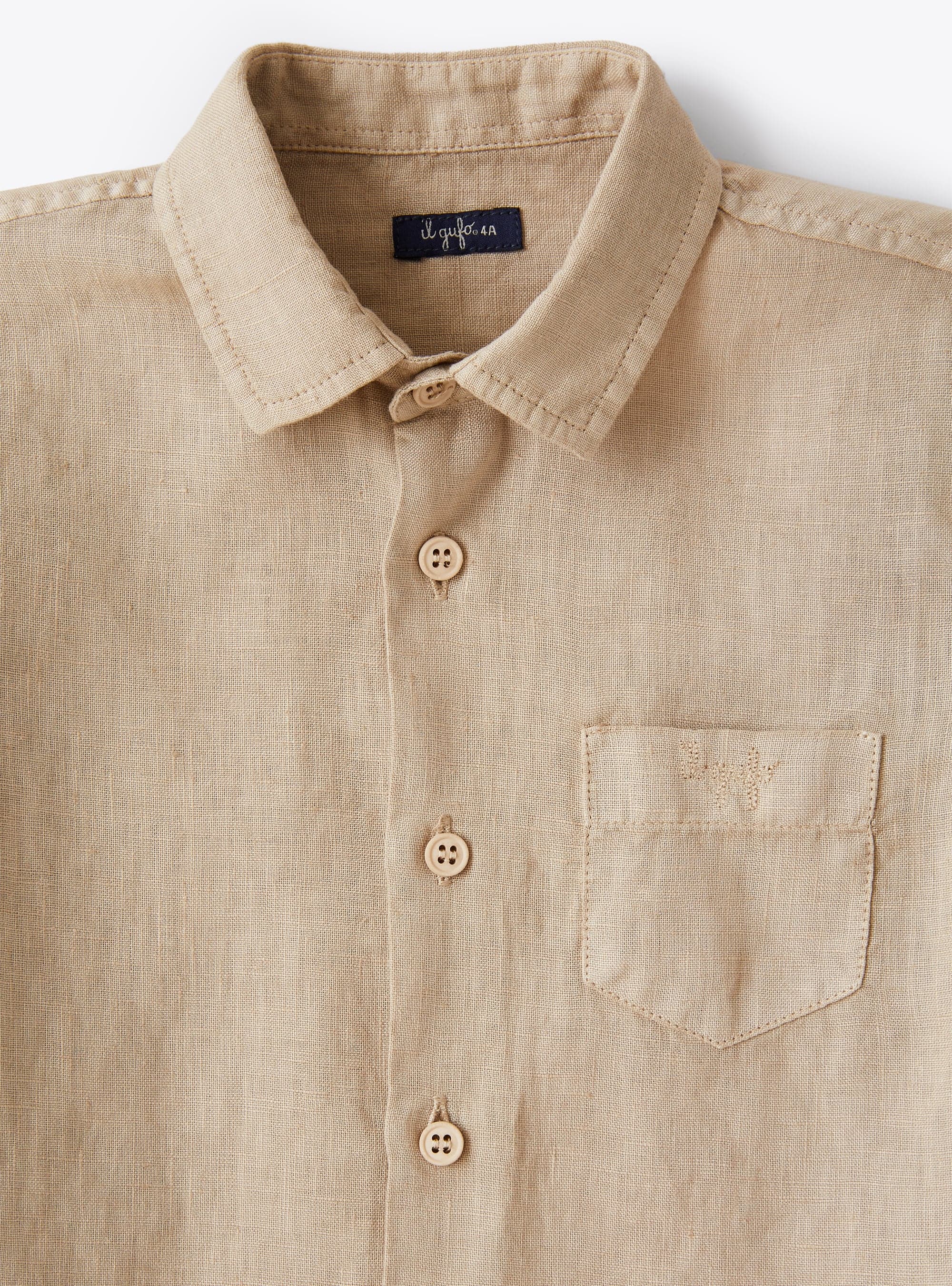 Camicia regular fit in lino beige