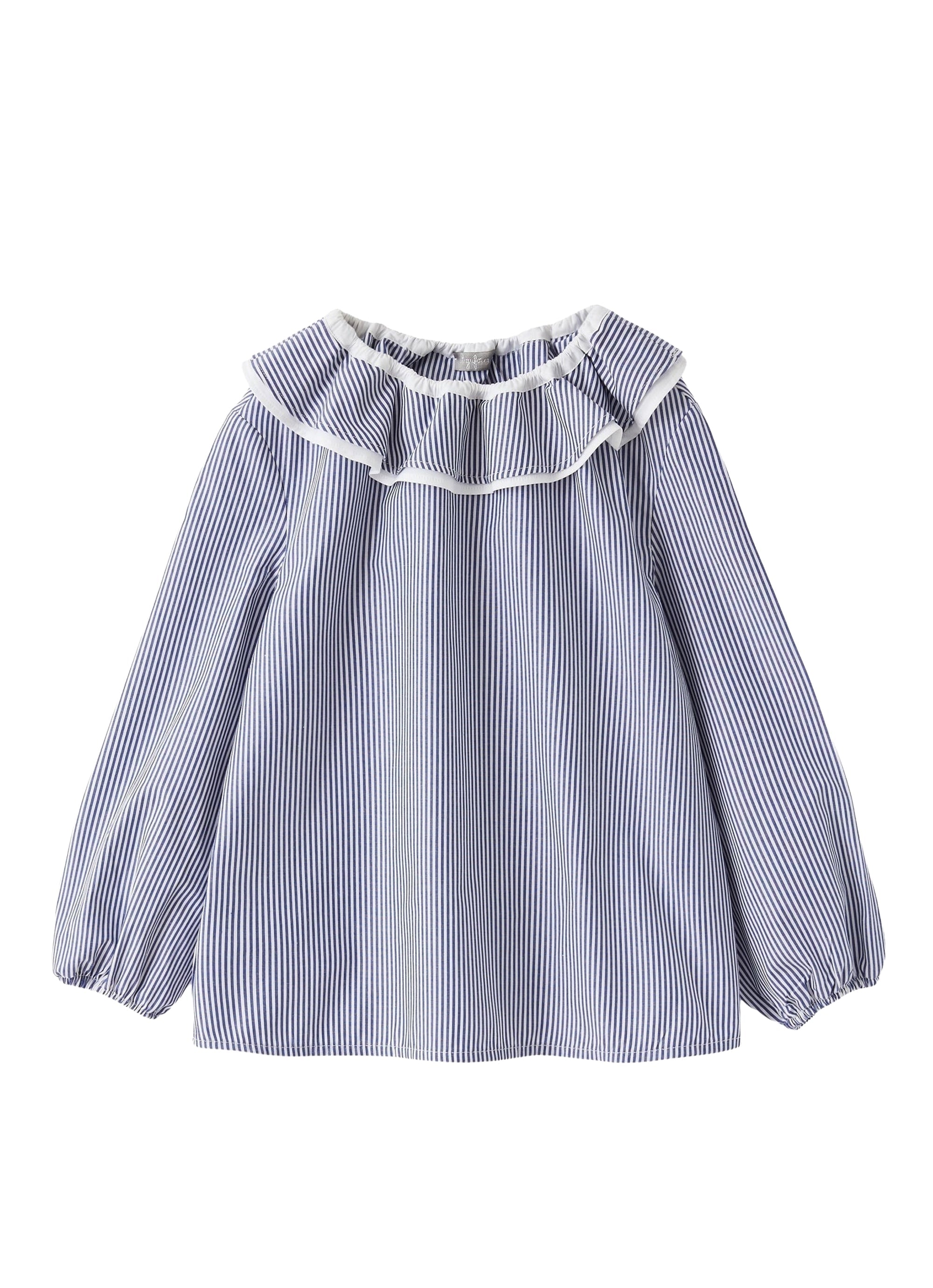 Camicia con collo volant a righe