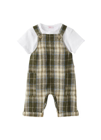 Completo con salopette in lino madras