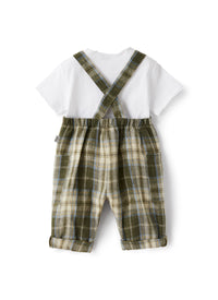 Completo con salopette in lino madras