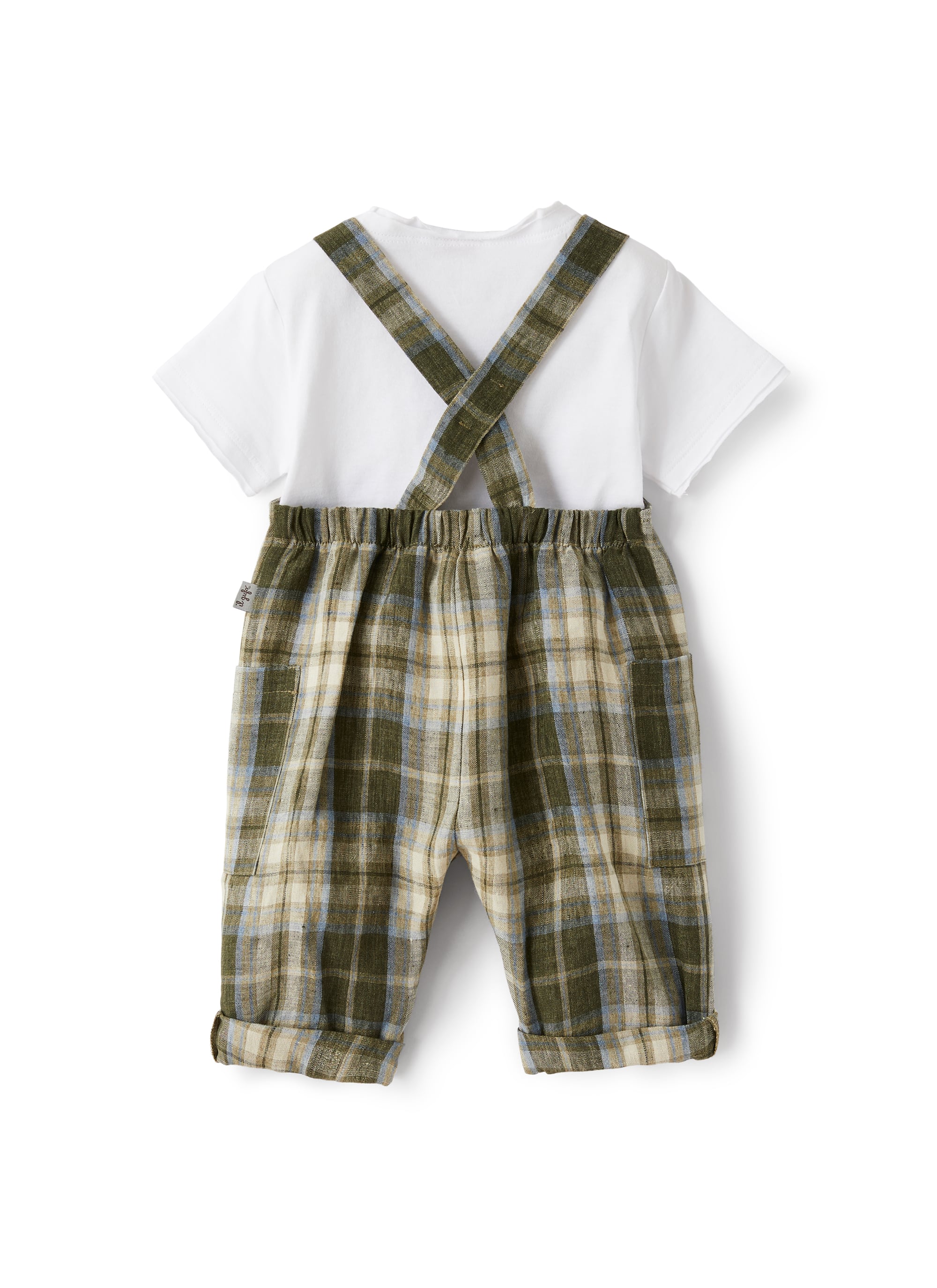 Completo con salopette in lino madras