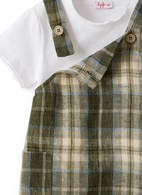 Completo con salopette in lino madras