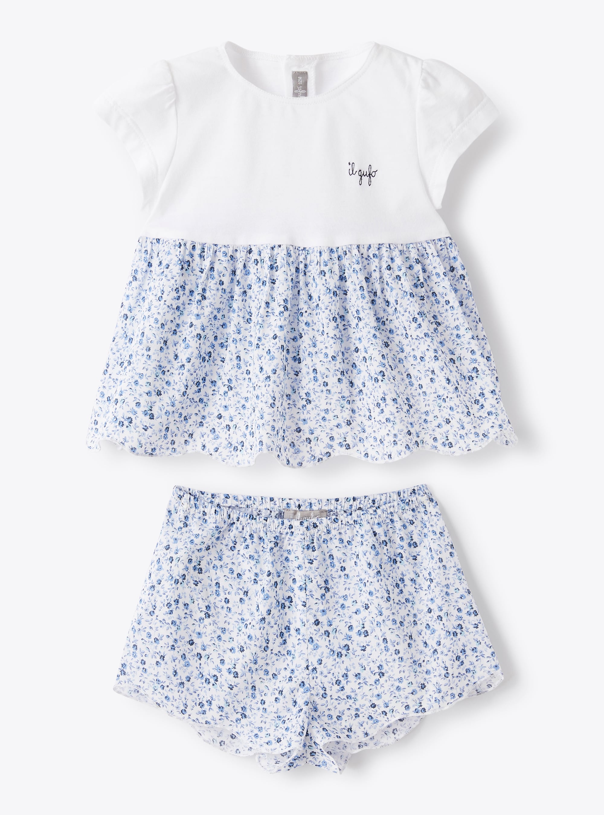 Micro floral print set - Light Blue & White