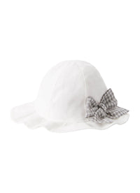 Linen gingham bow hat - Milk & Cloud Grey Check