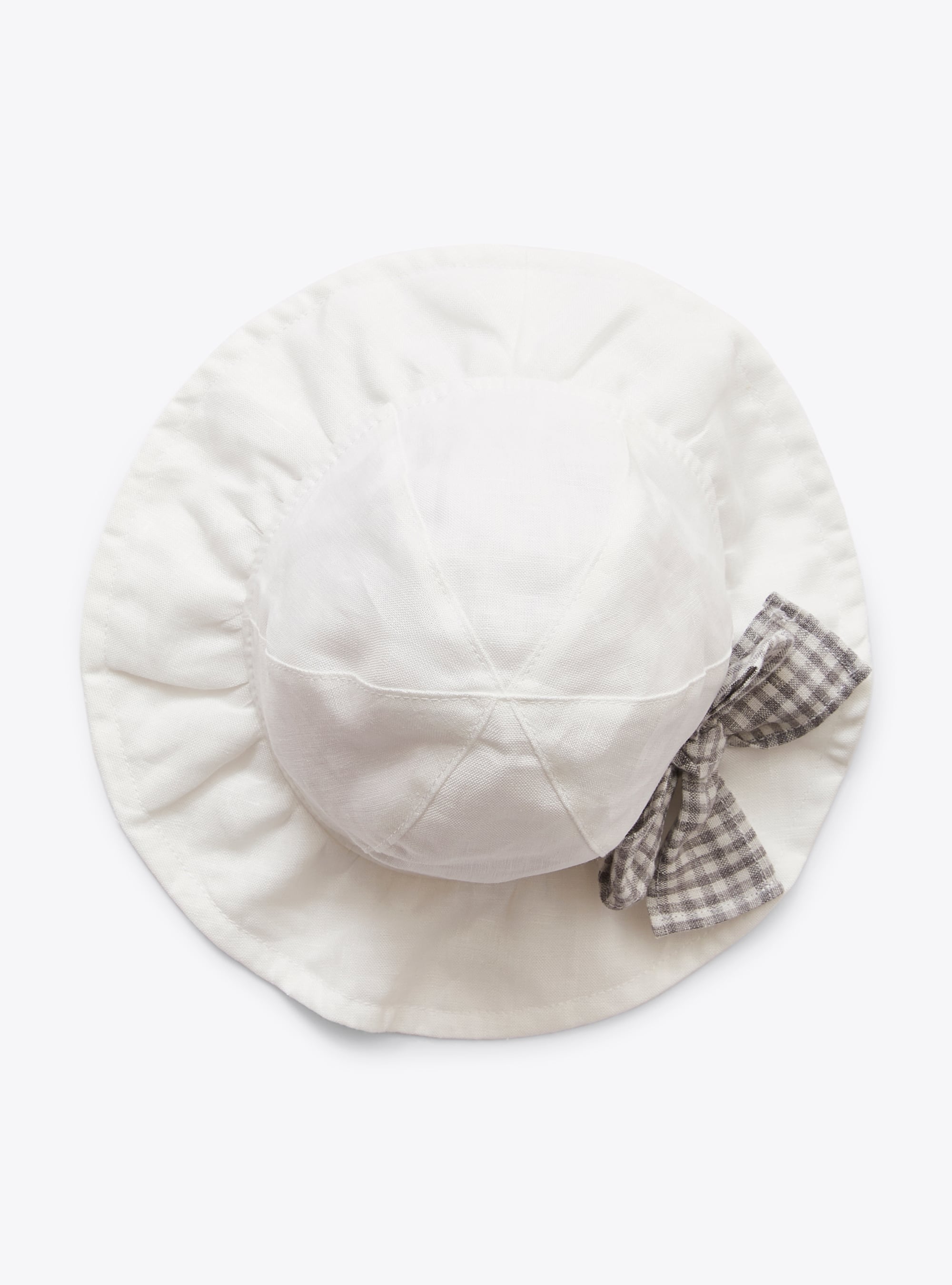 Linen gingham bow hat - Milk & Cloud Grey Check