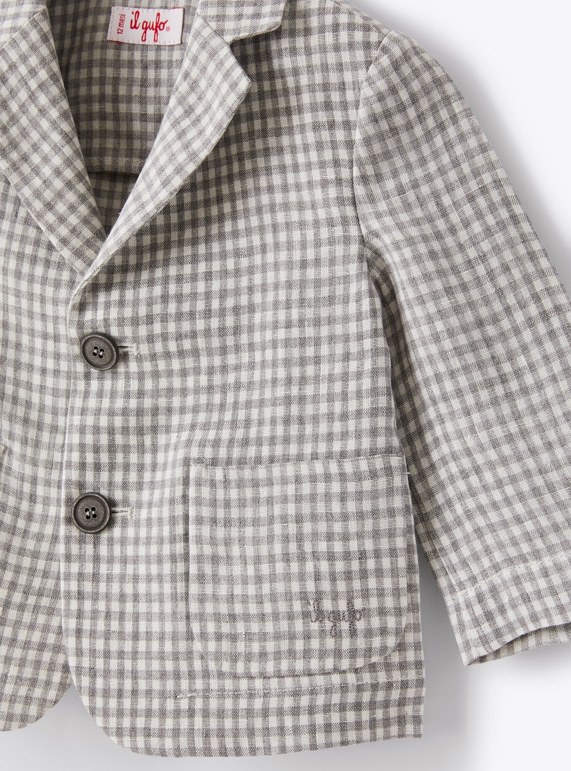Blazer in lino a quadretti grigio