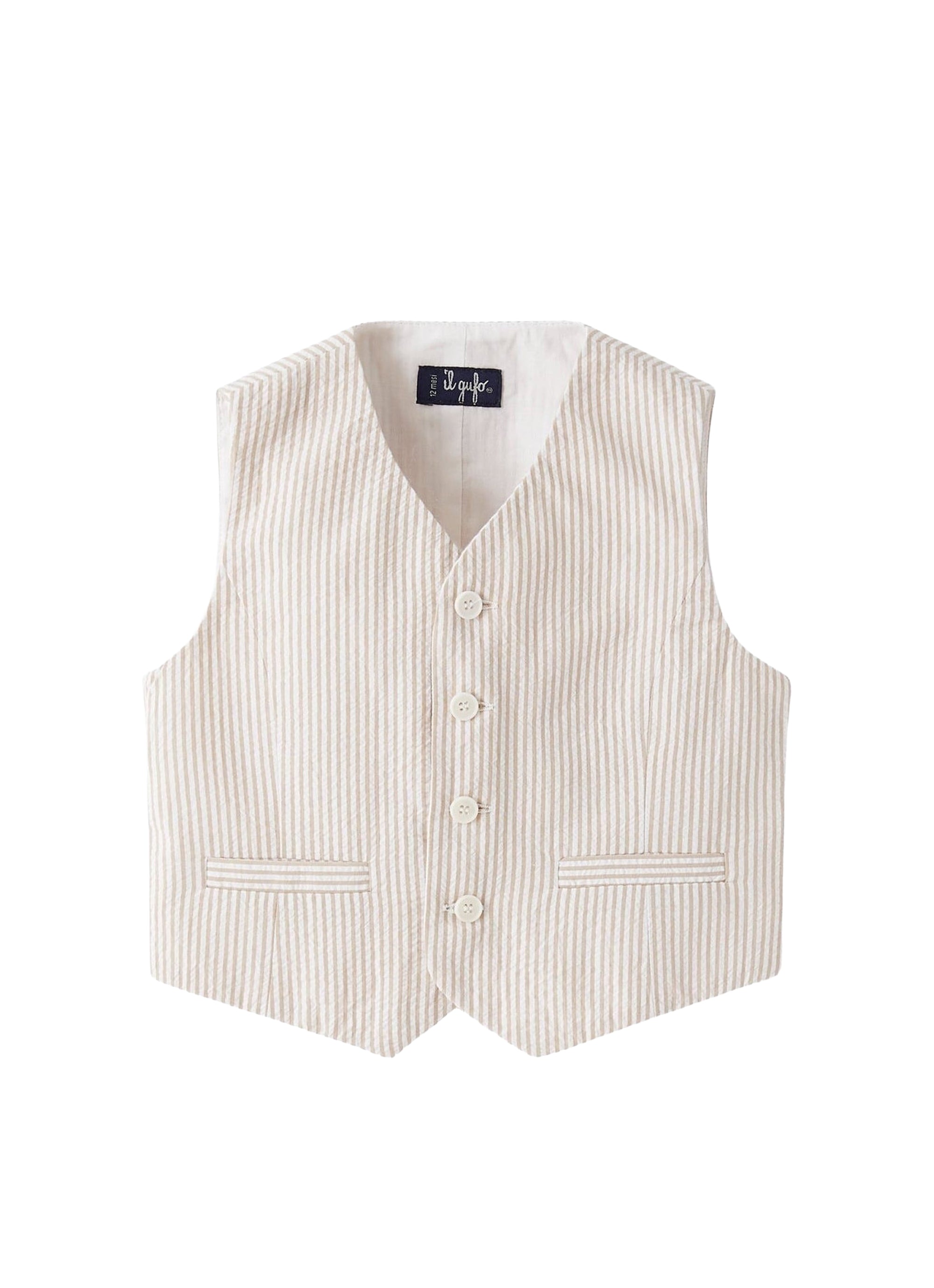Gilet in seersucker a righe beige