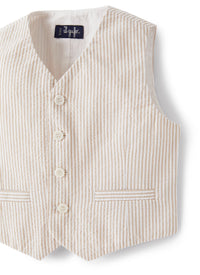 Gilet in seersucker a righe beige