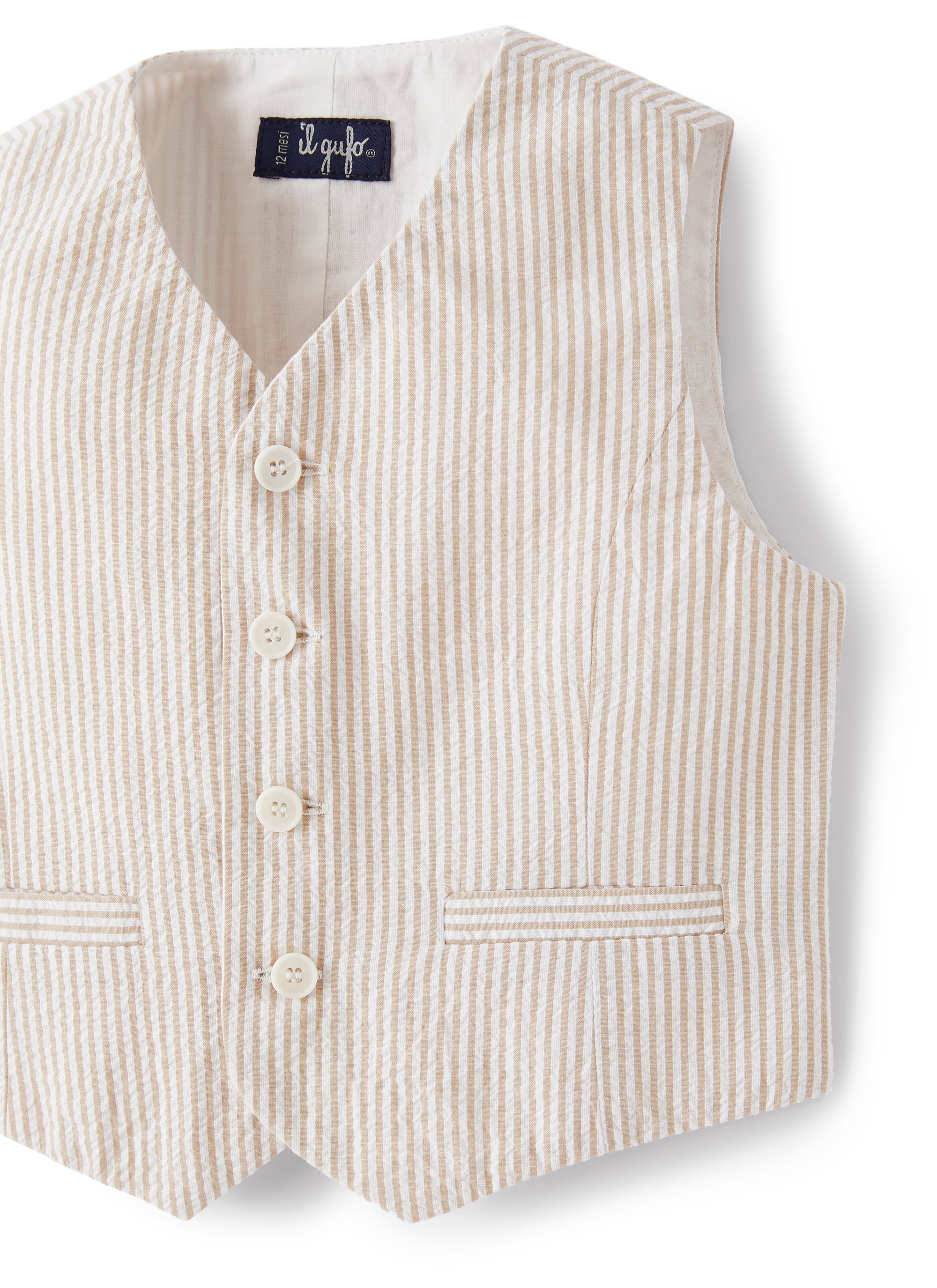 Gilet in seersucker a righe beige