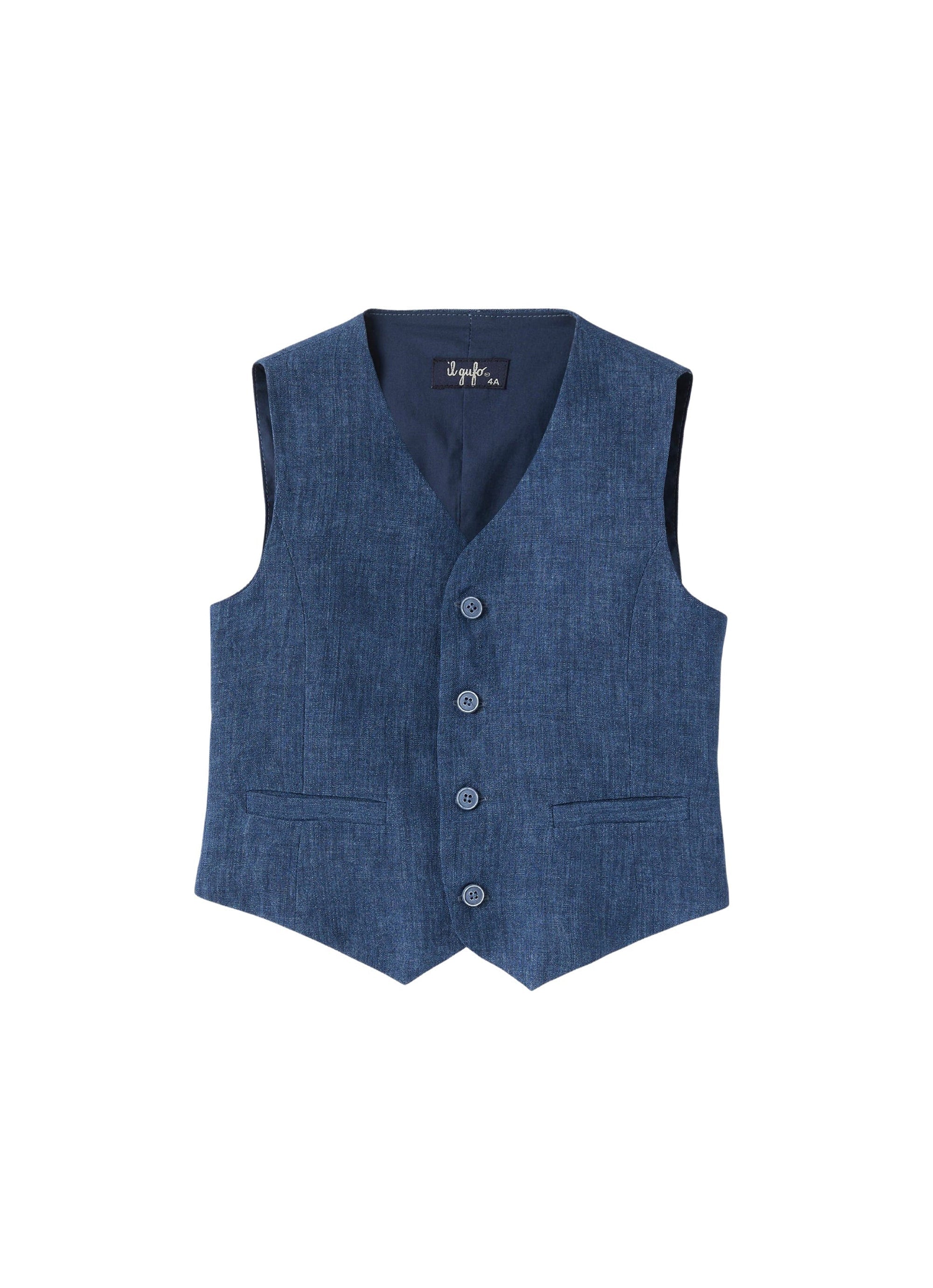 Gilet in 100% lino blu