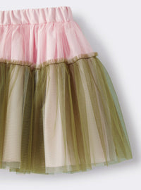 Two-tone tulle skirt - Rosa Antico & Verde Origano