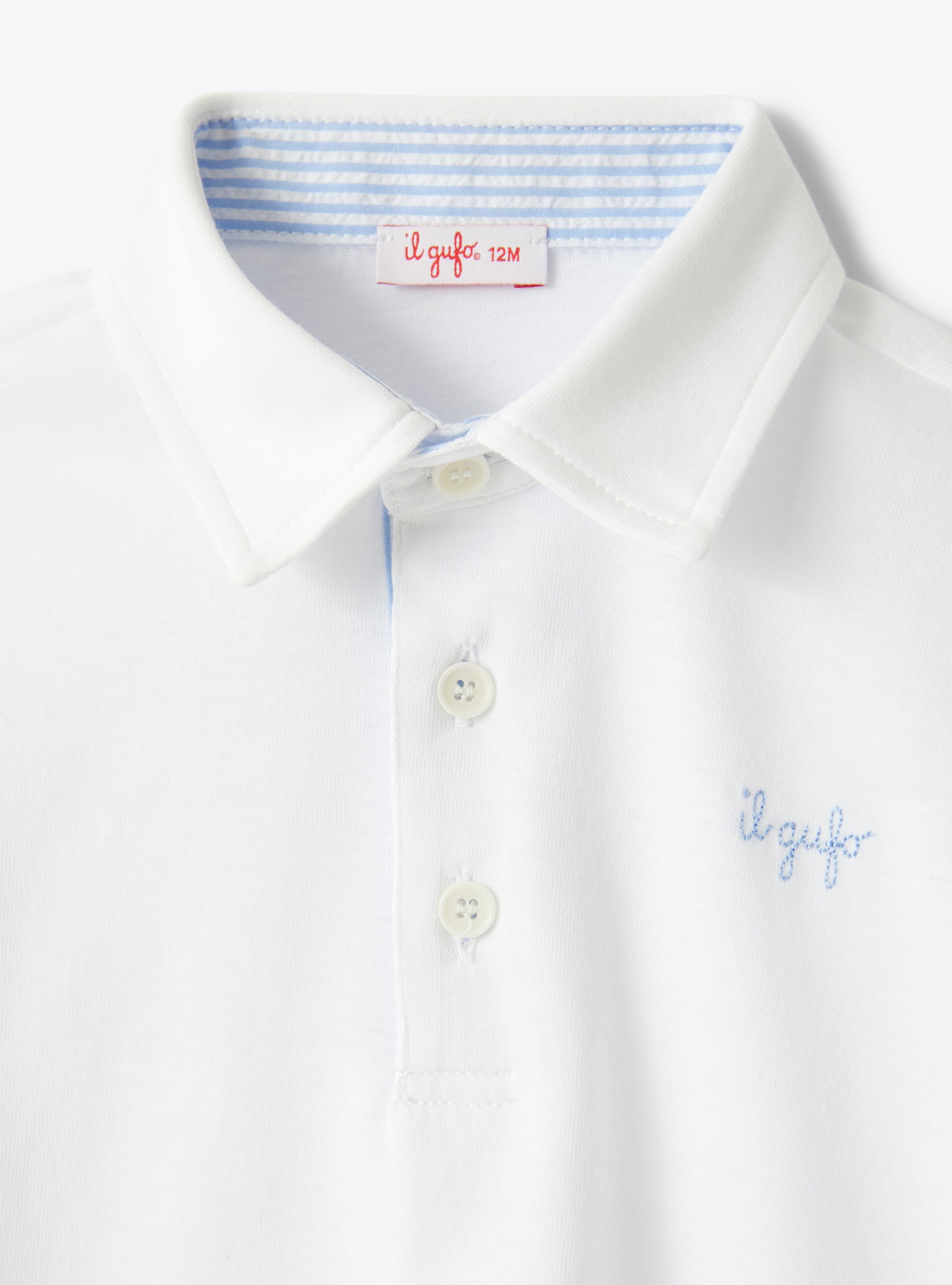 Polo shirt with crepe trim - White & Airforce Blue