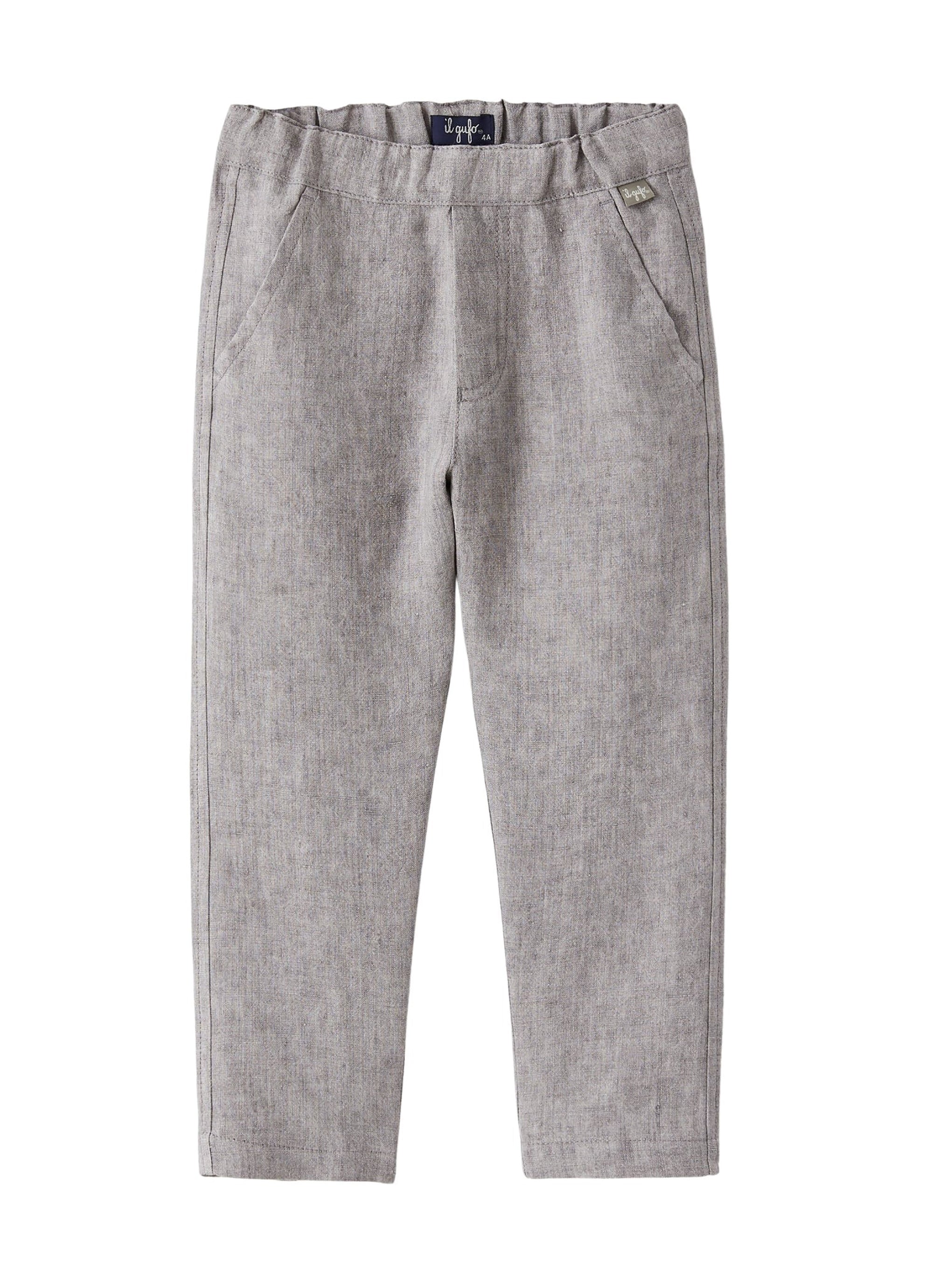 Pantalone carrot fit in lino grigio
