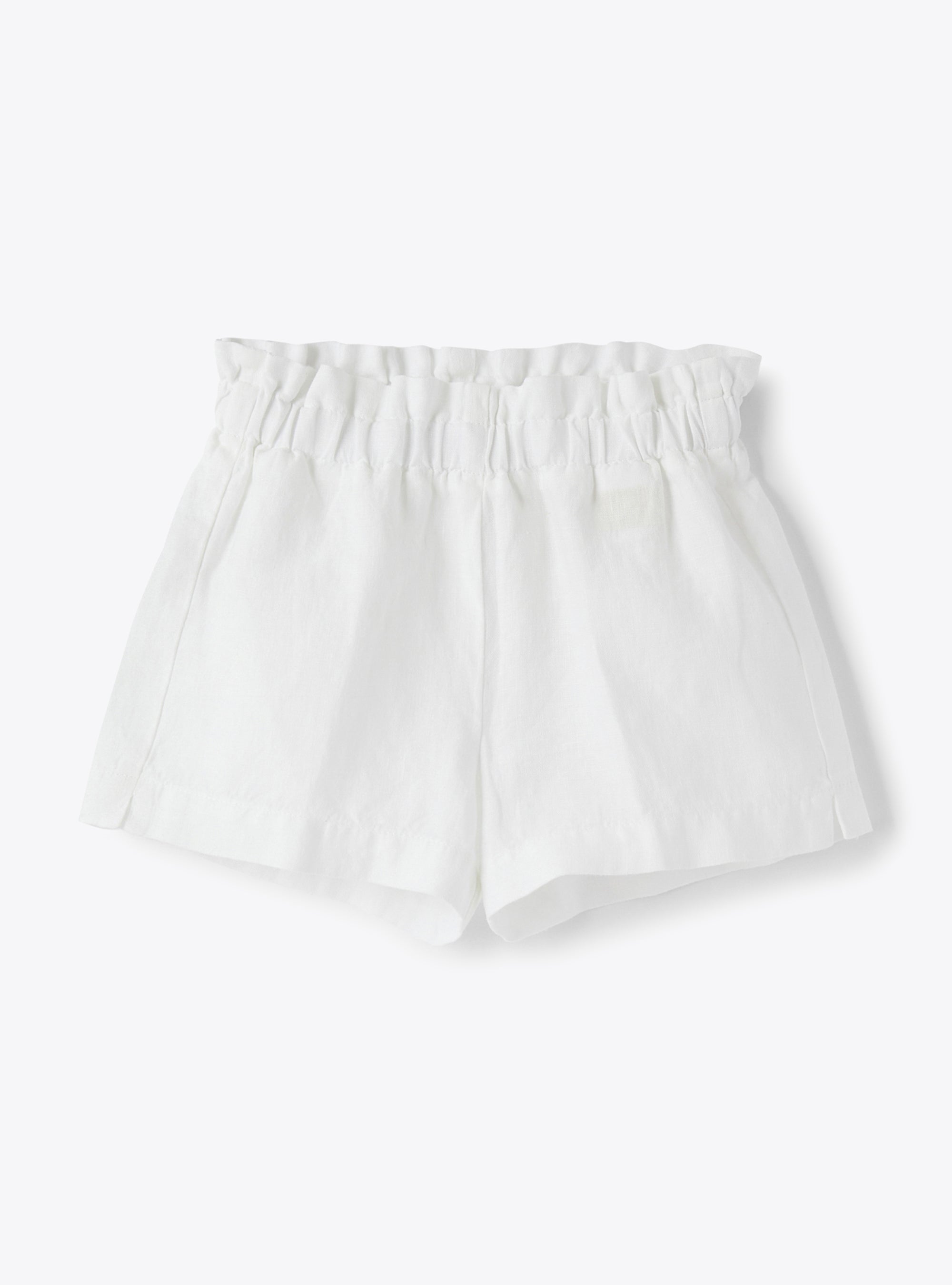 Short in lino tinto capo di colore bianco