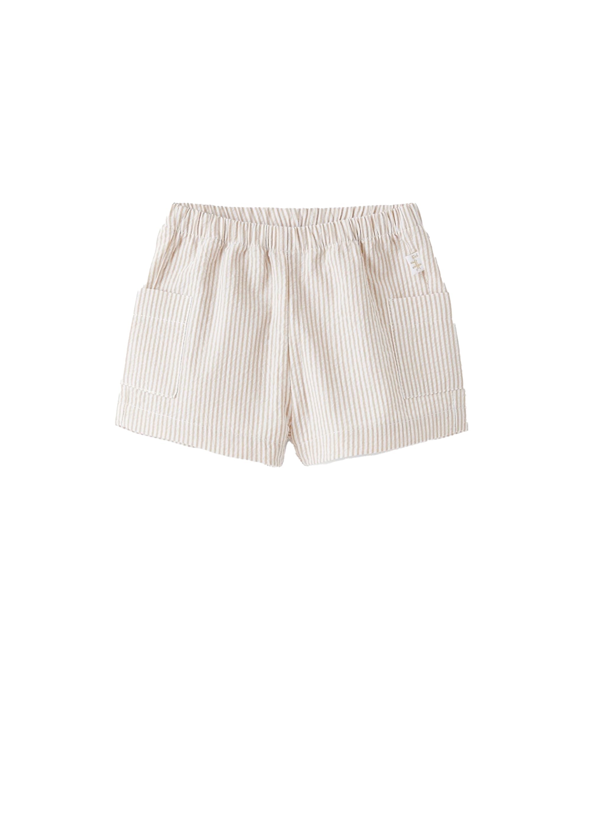 Short en crépon doux à rayures - Dark Beige