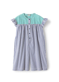 Striped stretch overalls - Blue Denim & Acqua