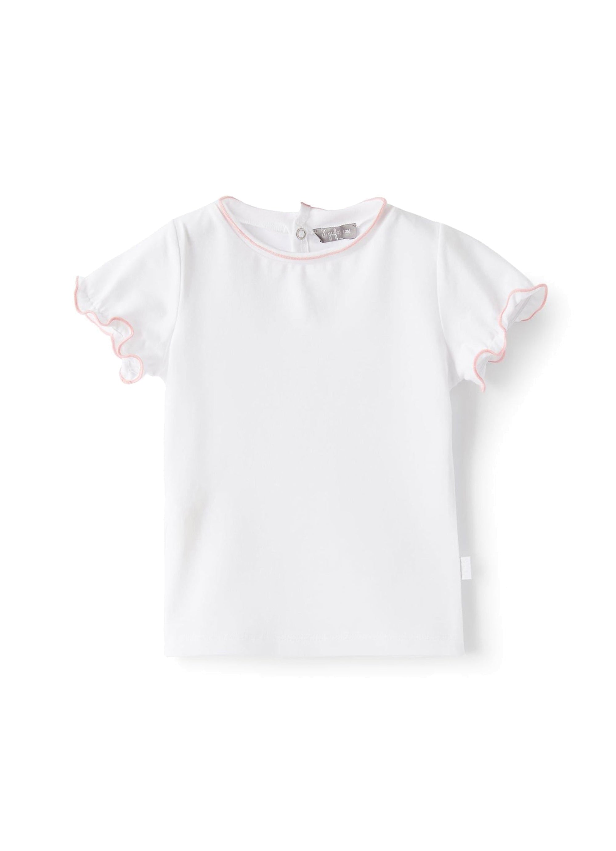 Tonal trim T-shirt - White & Strawberry Red