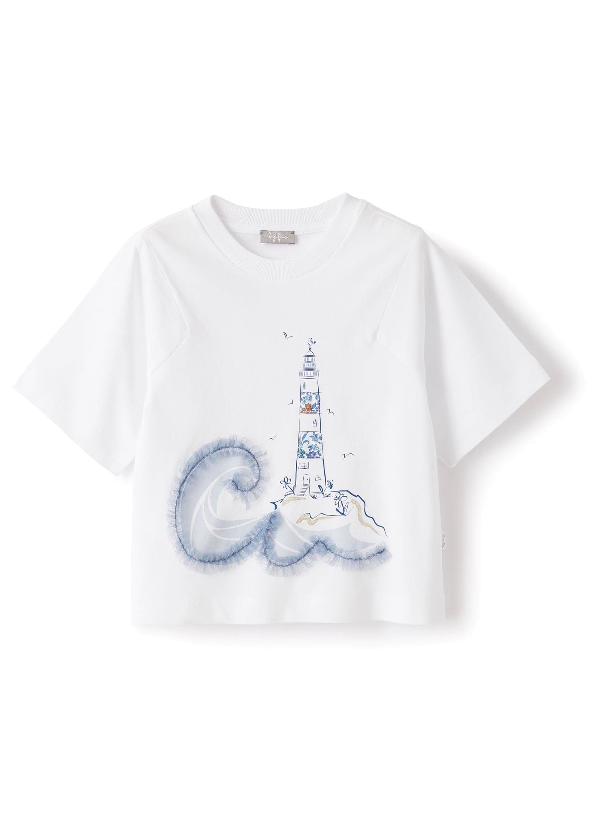 Lighthouse print T-shirt - White & Indaco