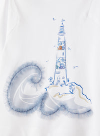 Lighthouse print T-shirt - White & Indaco