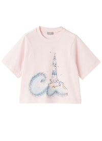 Lighthouse print T-shirt - Baby Pink & Indigo