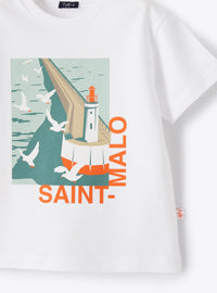 Saint-Malo print T-shirt - White & Orange