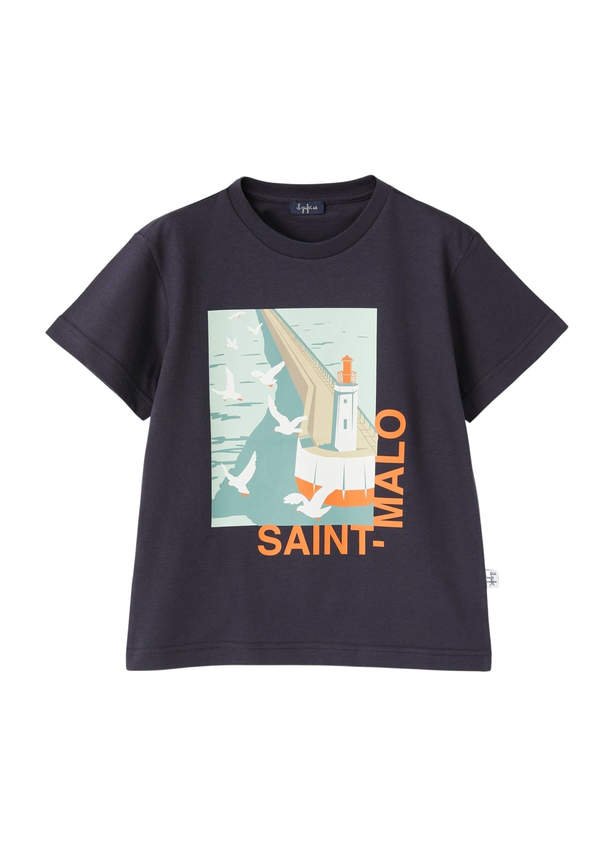 Saint-Malo print T-shirt - Blue & Orange