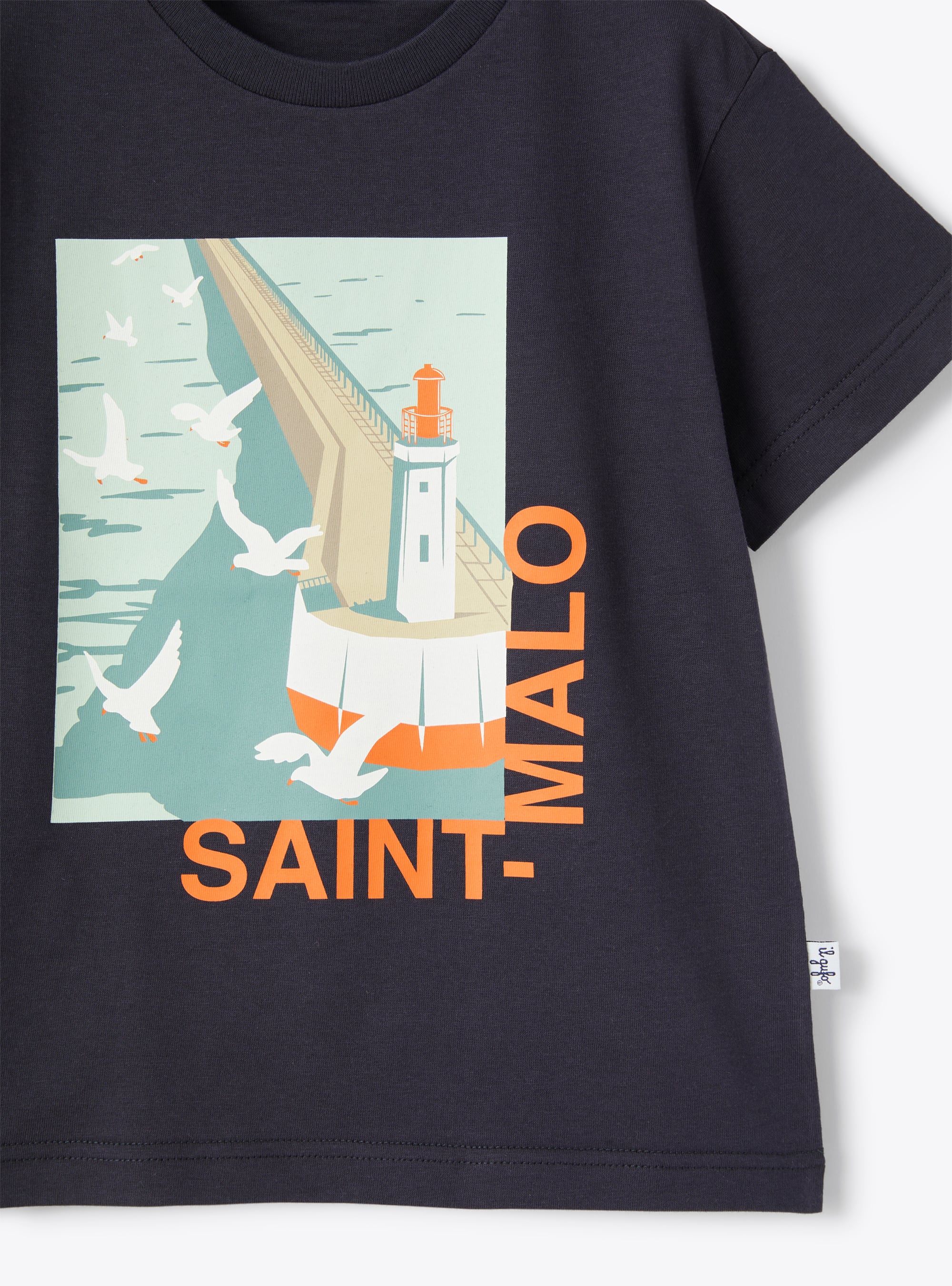 Saint-Malo print T-shirt - Blue & Orange