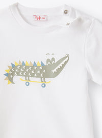 Crocodile print T-shirt - White & Green