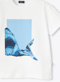 Shark print T-shirt - White & Airforce Blue