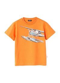 T-shirt à impression d'hélicoptère - Crab Orange & Sky Blue