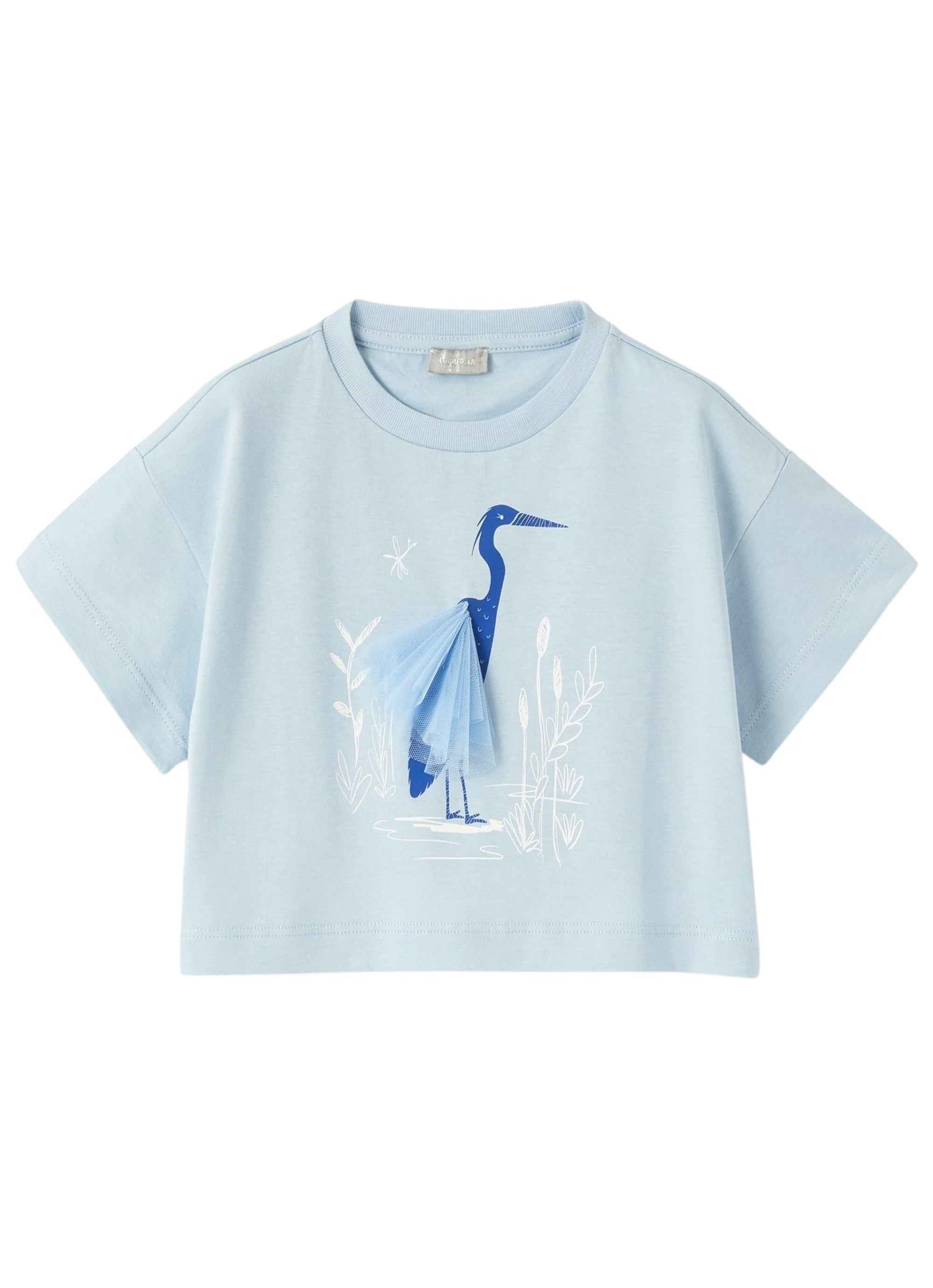 Flamingo print T-shirt - Sky & White