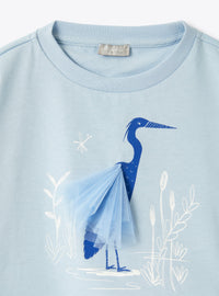 Flamingo print T-shirt - Sky & White