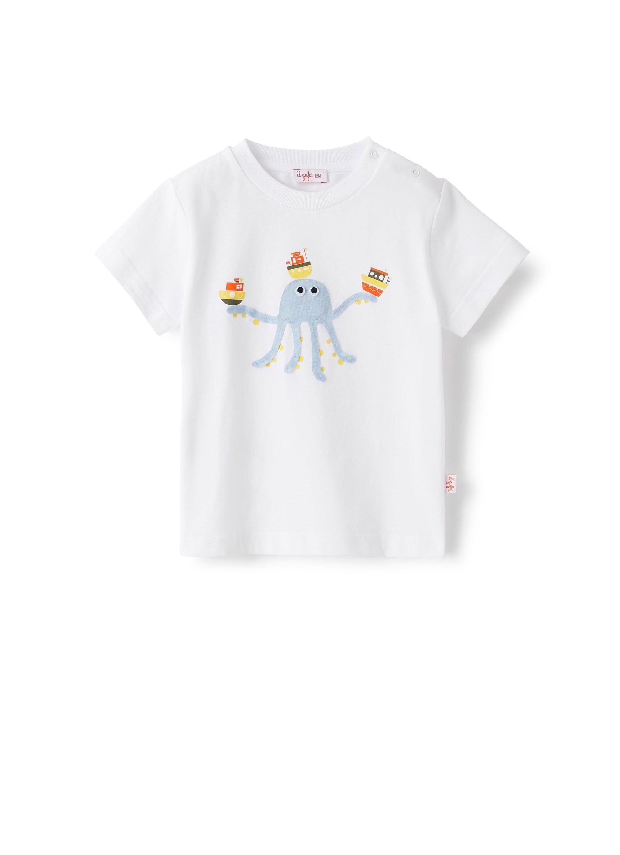 Octopus T-shirt - White & Powder Blue