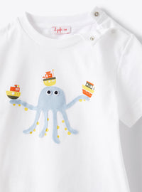 Octopus T-shirt - White & Powder Blue