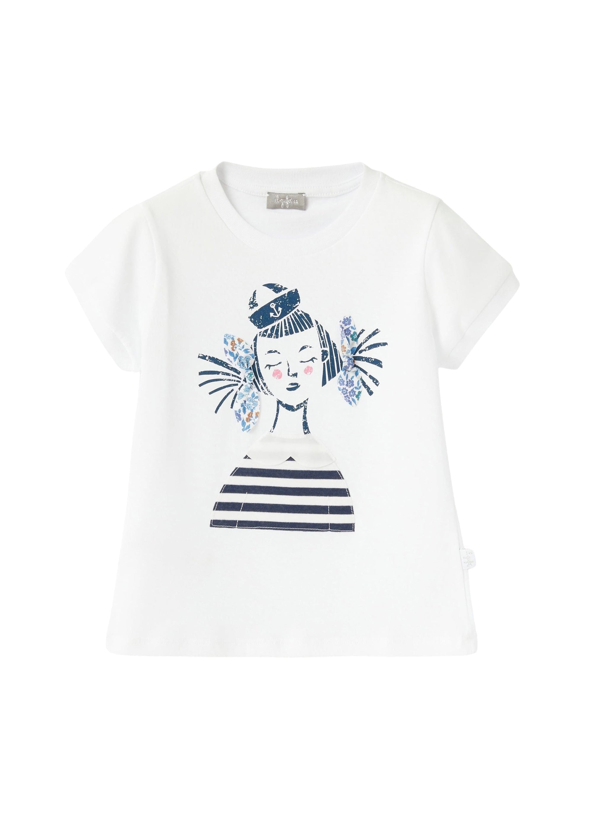 Short-sleeved t-shirt with little girl print - White & Blue