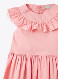 Flounced trapeze dress - Pink & White