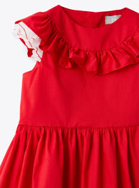 Ruffled dress - Goji Red & White