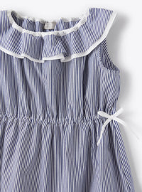 Striped dress with ruffles around the neckline - Ocean Blue