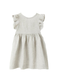 Linen bow dress - Stone Grey Check