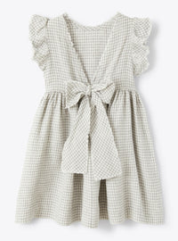 Linen bow dress - Stone Grey Check