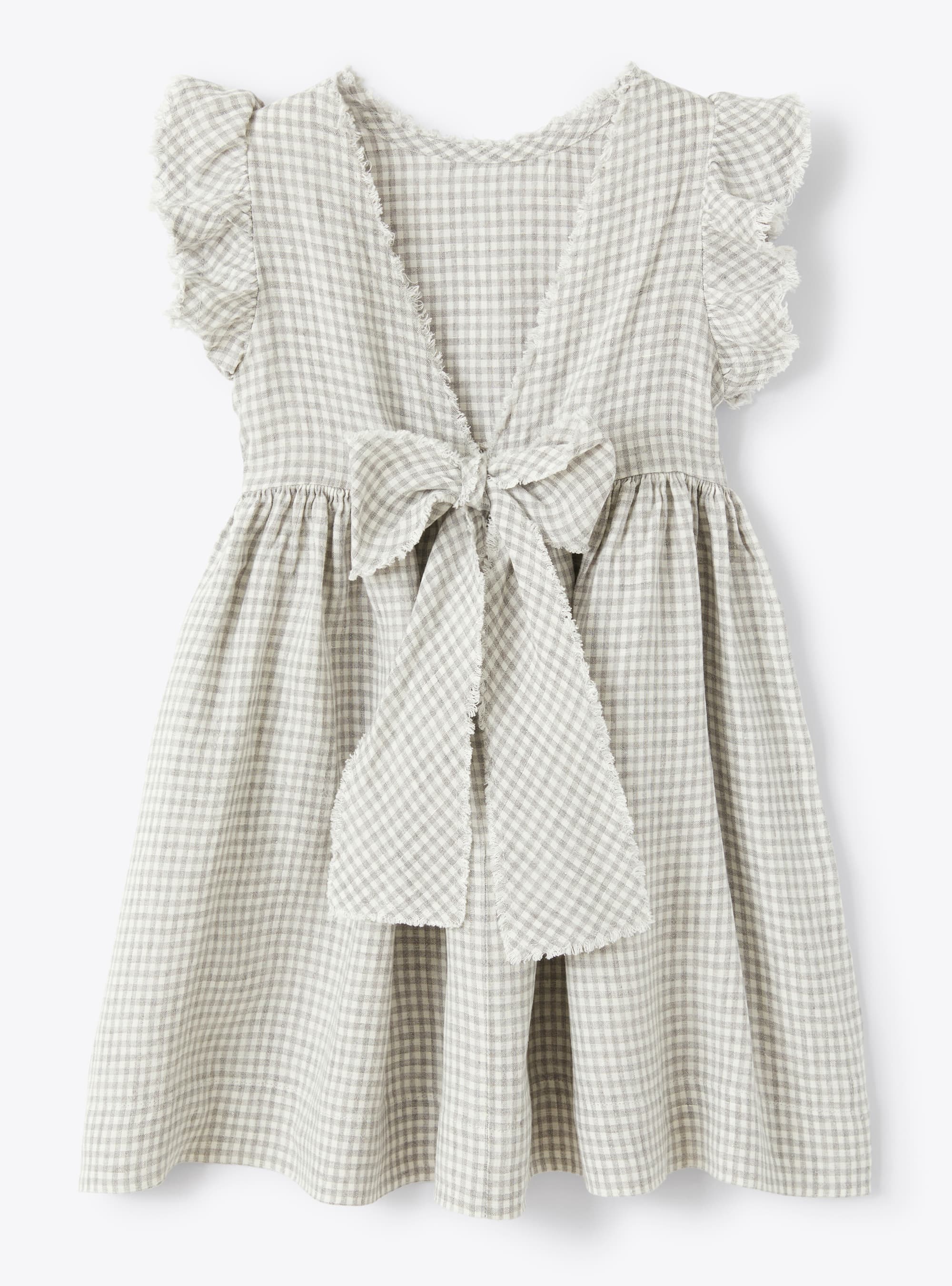 Linen bow dress - Stone Grey Check