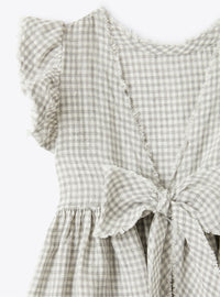 Linen bow dress - Stone Grey Check