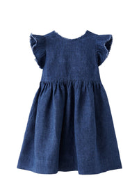 Linen bow check dress - Electric Blue