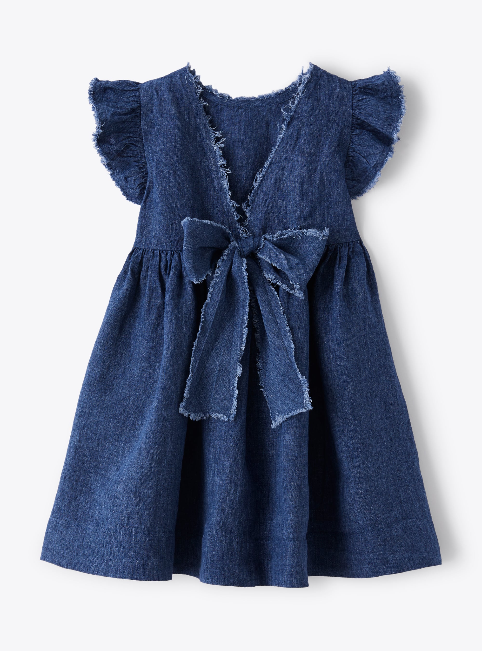 Linen bow check dress - Electric Blue